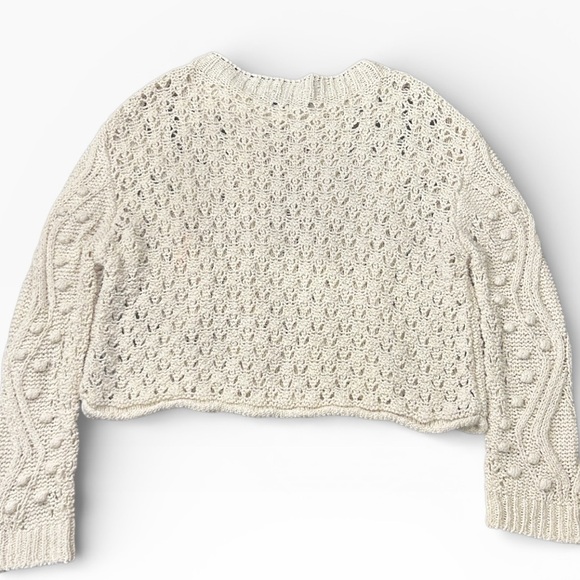 Zara Chunky Open Knit Crochet Cropped Long Sleeve Sweater Cream Size Small - Picture 3 of 8